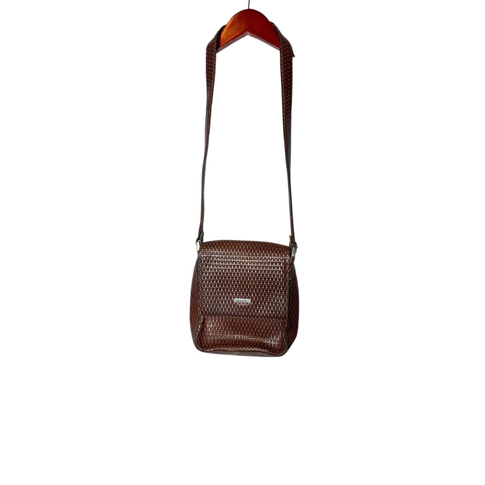 TUSK Brown Basket Weave Leather Crossbody Messenger Bag Vintage Y2K